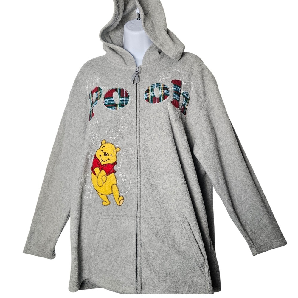 Disney Winnie the Pooh Plaid Letter Hoodie Gray Fleece Zip Up Women's 1X 16W